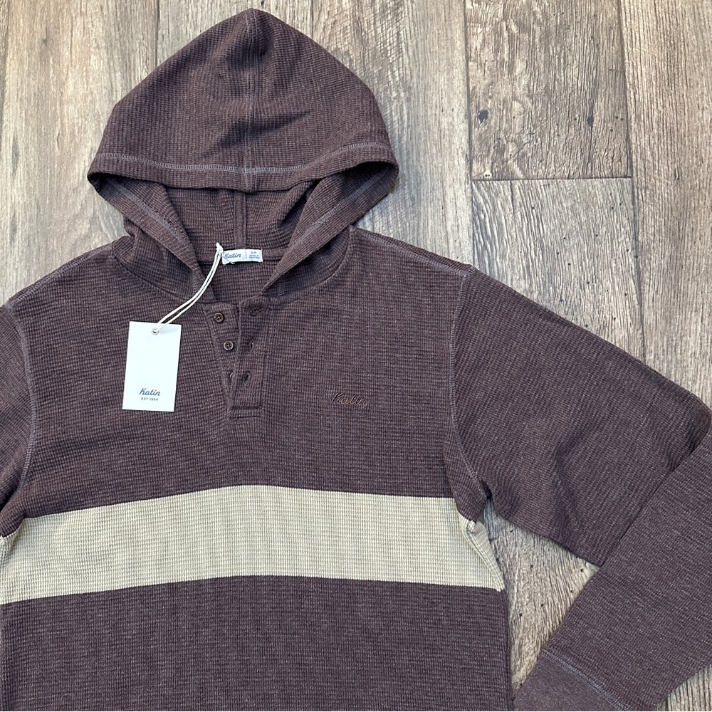 Katin Horizon Thermal Waffle Hooded Sweater Men’s Size S Brown